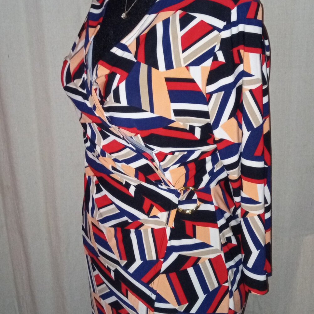 Anne Klein Women's Printed Midi Long-Sleeve Wrap Dress Size 1x
